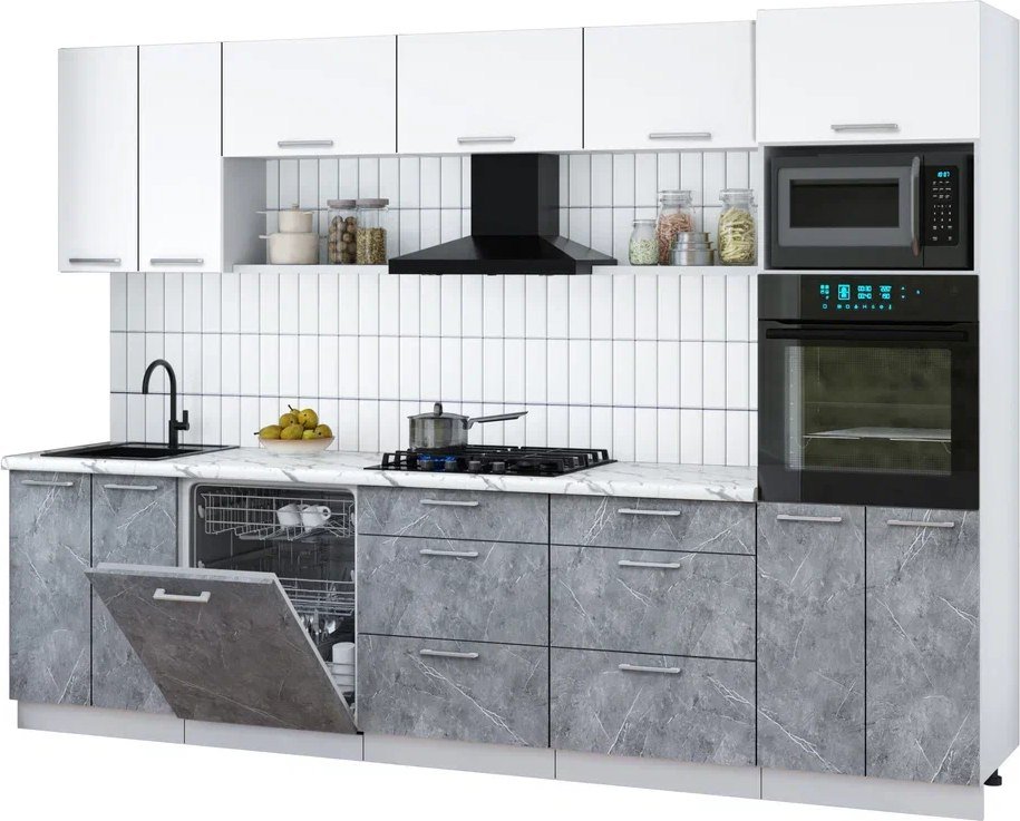 

Готовая кухня Интерлиния Мила Gloss 3.0-ПМ1 (керамика/белый/белый гранит)