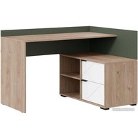 Стол Трия Лео угловой (гикори джексон/белый матовый/дымчатый зеленый)