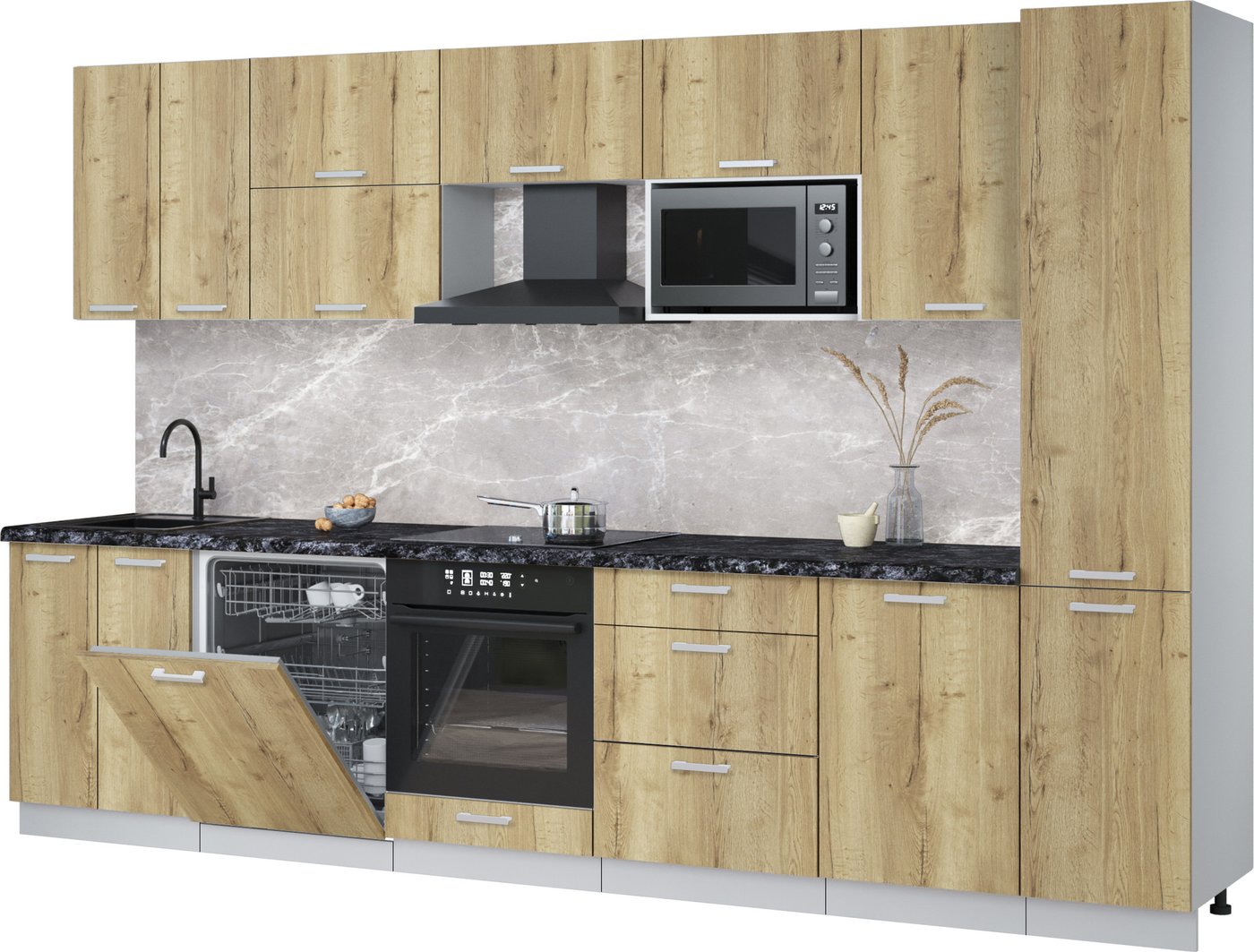 

Готовая кухня Интерлиния Мила Лайт 3.3-ПМ2 (дуб золотой/дуб золотой/кастилло темный)