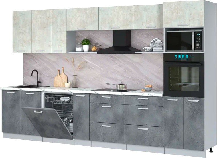 

Готовая кухня Интерлиния Мила Лайт 3.5-ПМ1-2 (бетон лайт/бетон портленд/белый гранит)