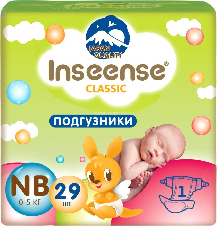 

Подгузники Inseense Classic Plus NB 0-5 кг InsCNB29Lime (29 шт)