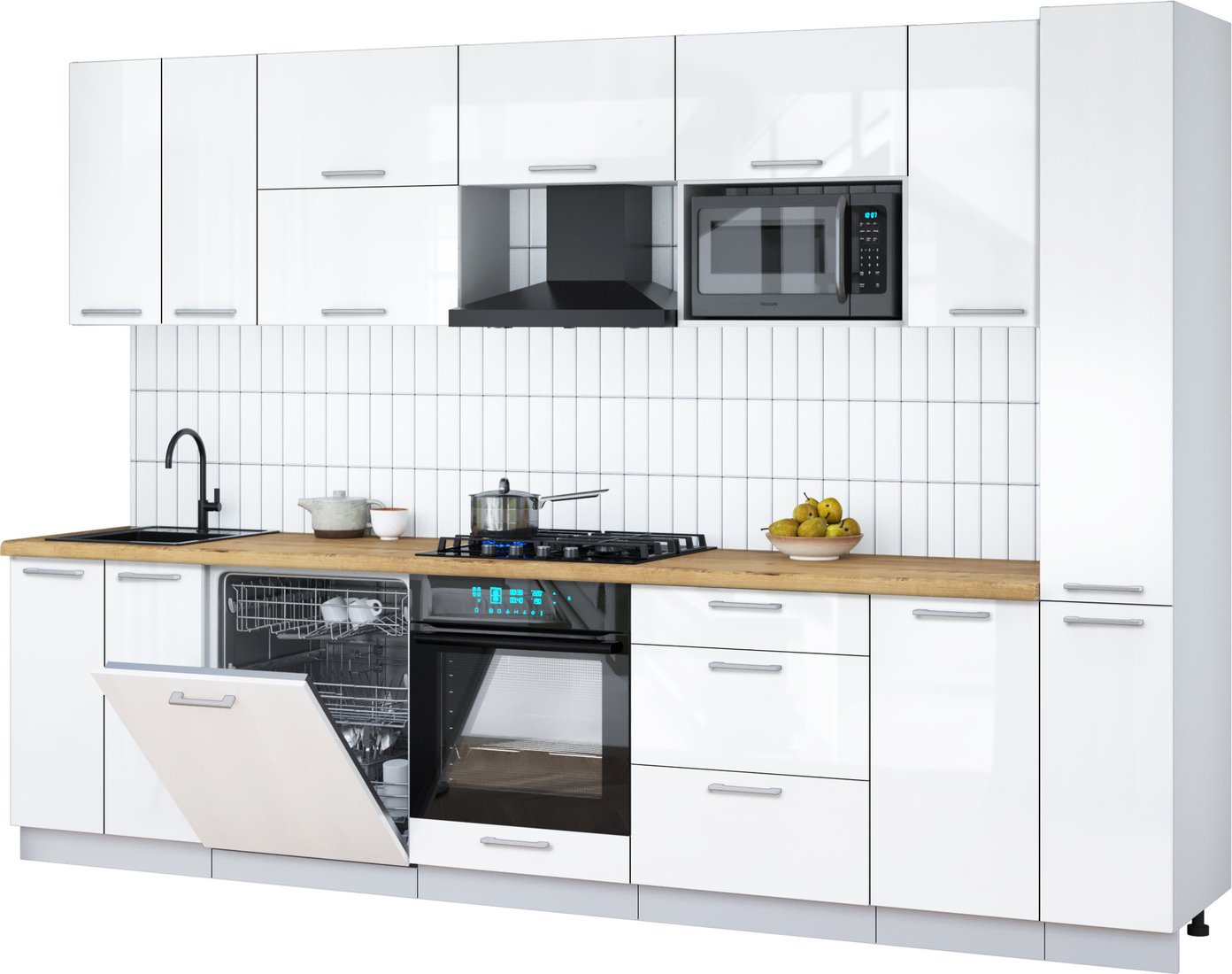 

Готовая кухня Интерлиния Мила Gloss 3.1-ПМ2 (белый глянец/белый глянец/дуб бунратти)