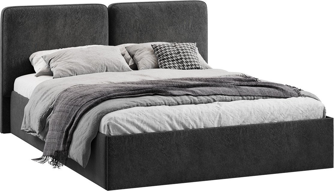 Кровать Трия Токио с ПМ 1600 Тип 1 (микровелюр Wellmart Graphite)