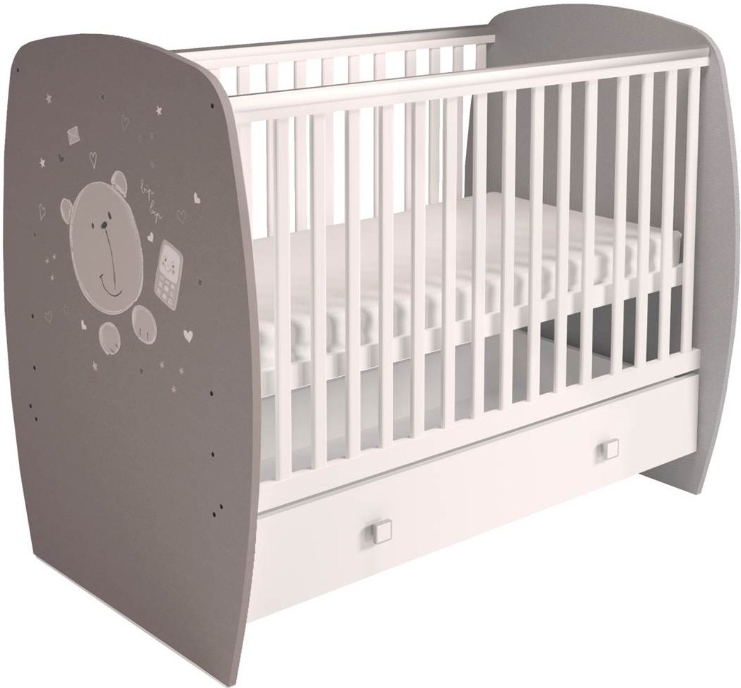 

Классическая детская кроватка Polini Kids French 710, Teddy, с ящиком (белый/серый)