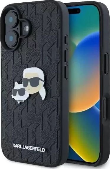 

Чехол для телефона Lagerfeld PU Grained Monogram NFT Karl&Choupette metal Heads для iPhone 16 KLHCP16SPGKLKCPK