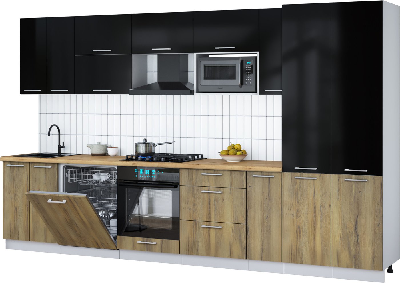 

Готовая кухня Интерлиния Мила Gloss 3.5-ПМ2 (дуб вотан/черный глянец/дуб бунратти)