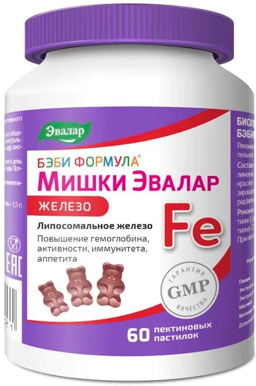 

БАД Эвалар Бэби Формула Мишки Железо (60 пастилок)