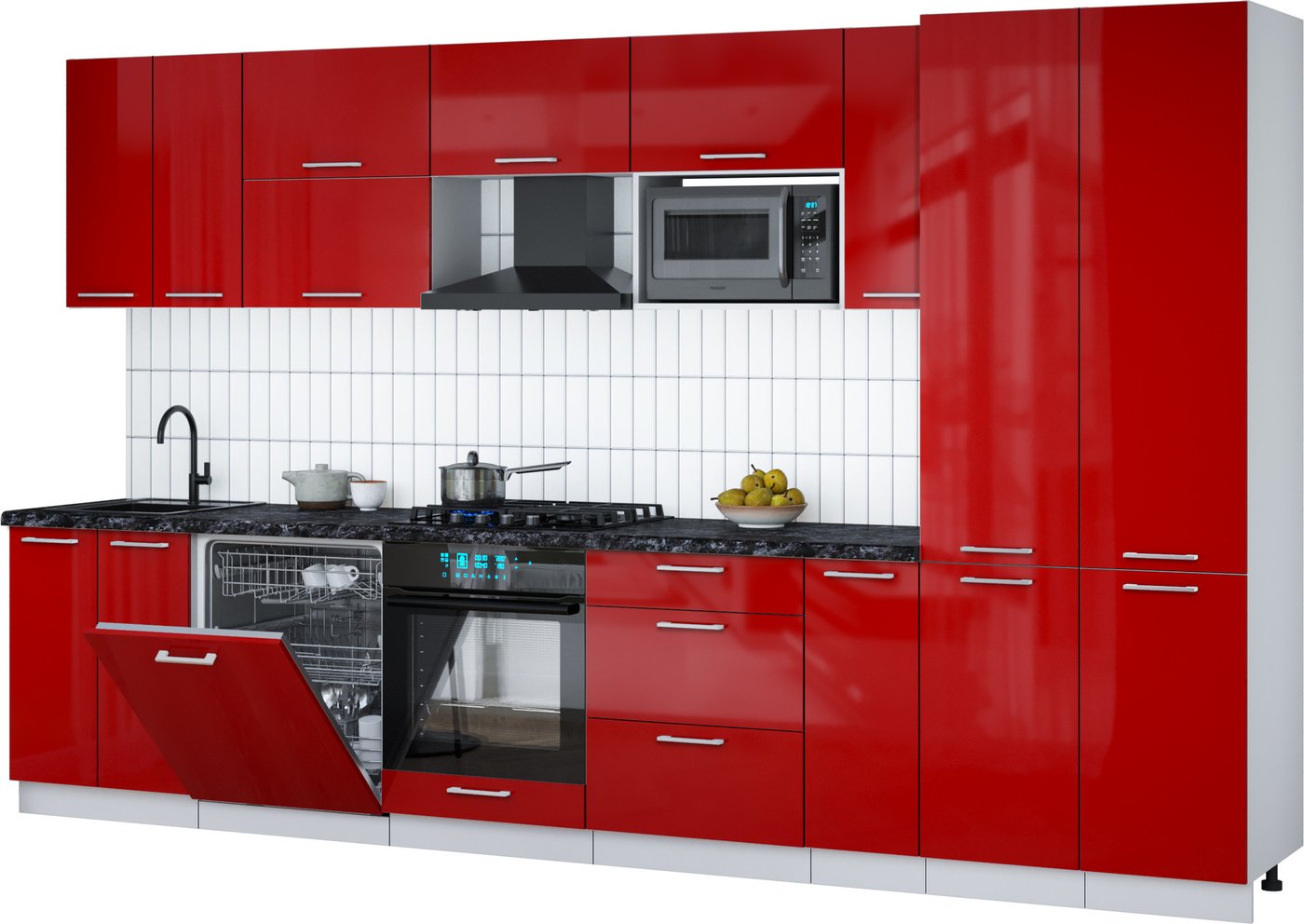 

Готовая кухня Интерлиния Мила Gloss 3.5-ПМ2 (красный глянец/красный глянец/кастилло темный)