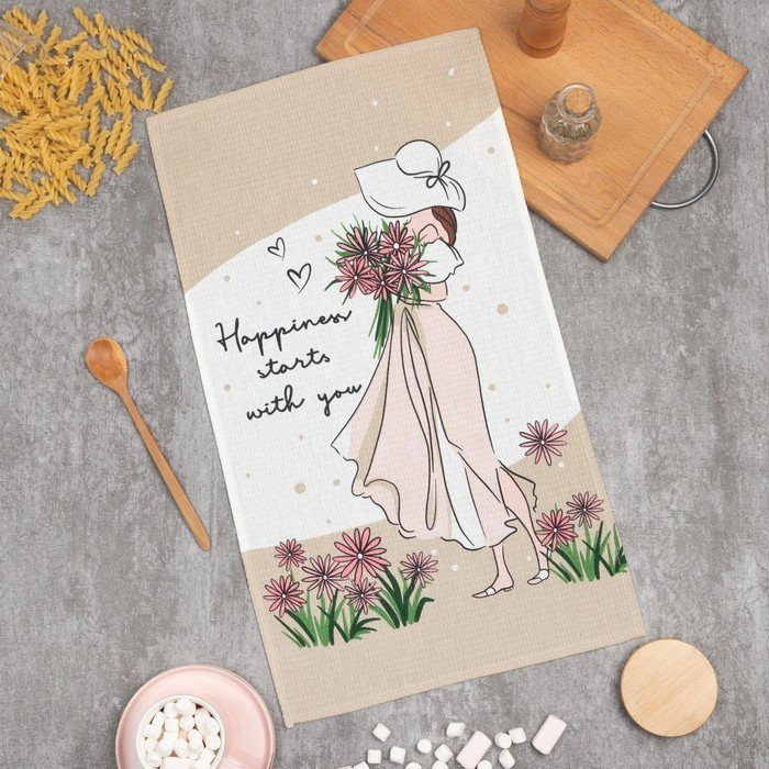 

Полотенце Доляна Happiness 7690549 (бежевый/белый)