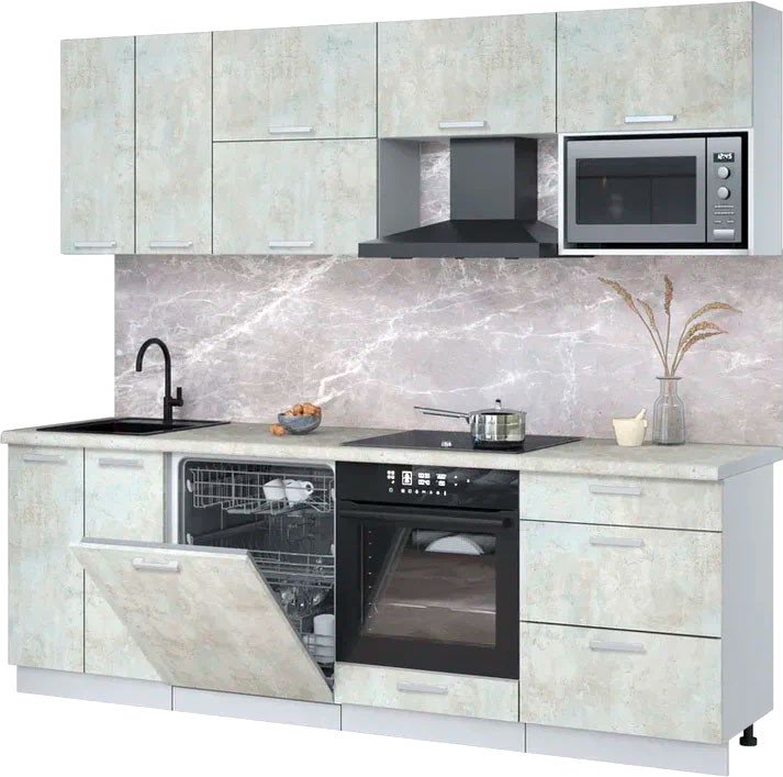 

Готовая кухня Интерлиния Мила Лайт 2.4-ПМ2 (бетон лайт/бетон лайт/опал светлый)