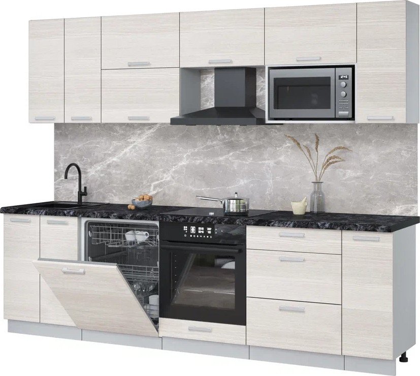 

Готовая кухня Интерлиния Мила Лайт 2.7-ПМ2 (вудлайн кремовый/вудлайн кремовый/кастилло темный)