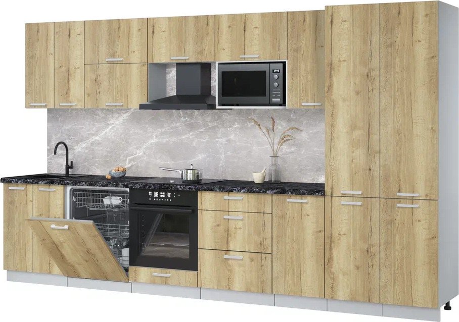 

Готовая кухня Интерлиния Мила Лайт 3.6-ПМ2 (дуб золотой/дуб золотой/кастилло темный)