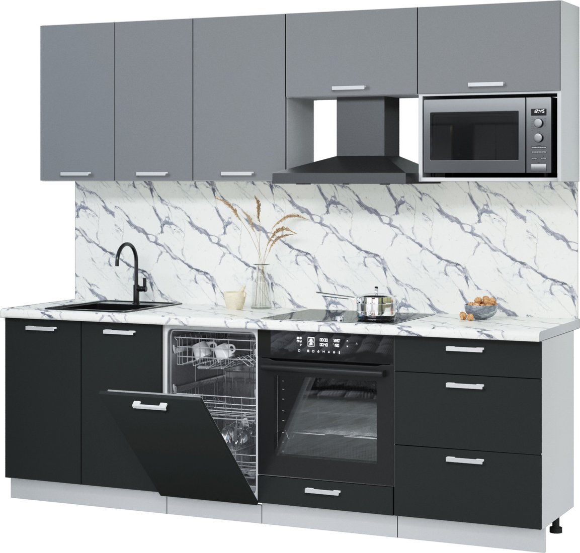 

Готовая кухня Интерлиния Мила Лайт 2.45-ПМ4 (серебро/антрацит/белый гранит)