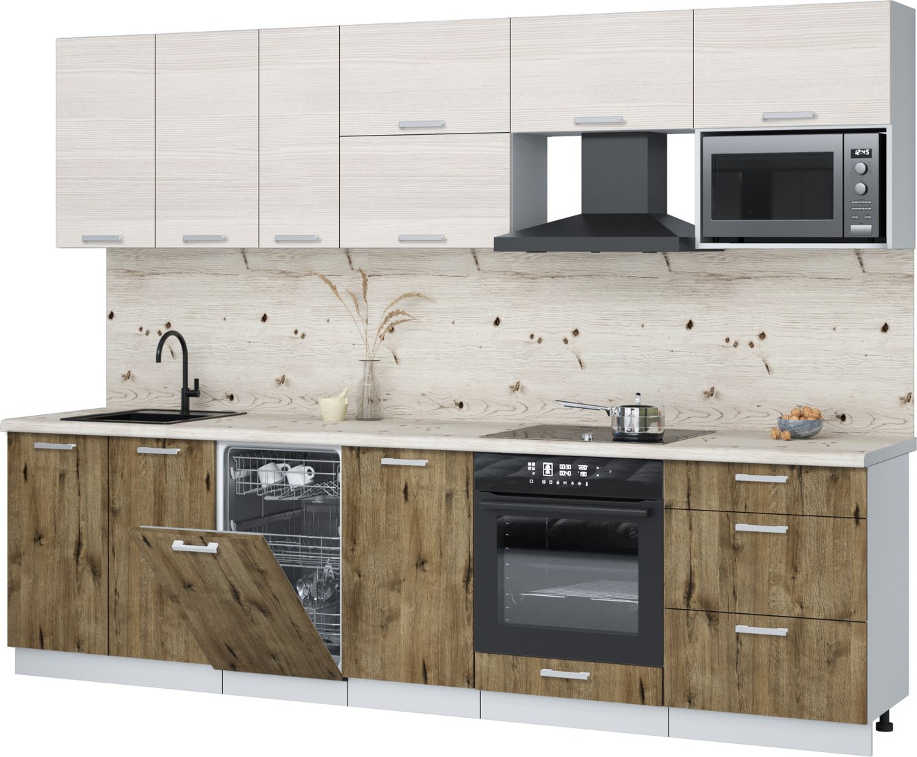 

Готовая кухня Интерлиния Мила Лайт 2.9-ПМ4 (вудлайн кремовый/дуб веллингтон/бискайская сосна)