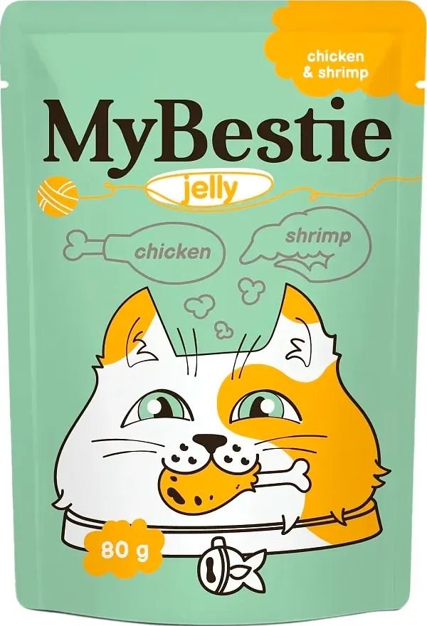 

Пресервы MyBestie Пауч мясо Курицы и Креветки в желе (80 г)