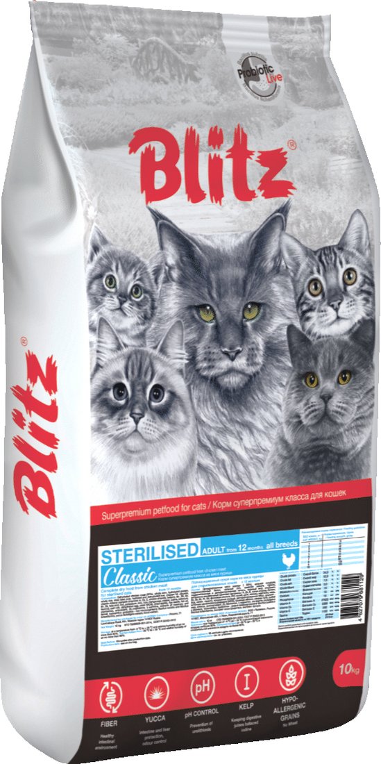 

Сухой корм для кошек Blitz Pets Classic Sterilised Cats Chicken (для стерилизованных с курицей) 10 кг