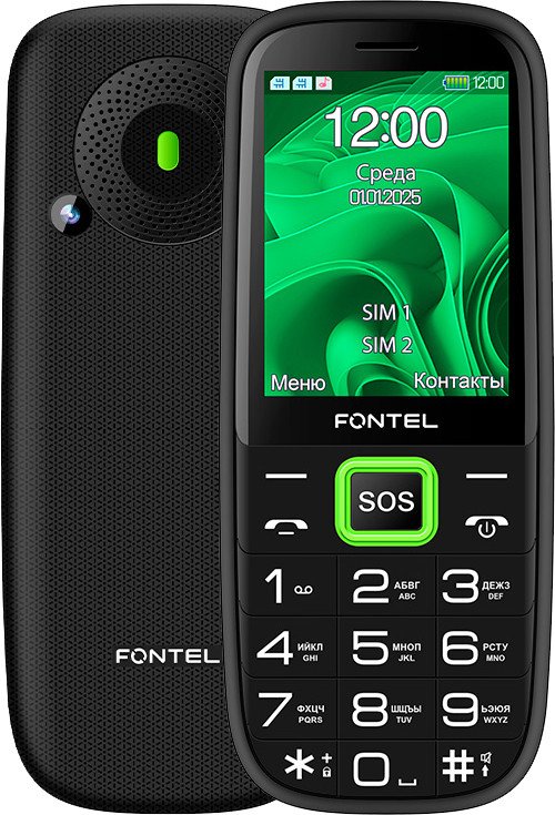 Кнопочный телефон Fontel SP280 (черный/зеленый)