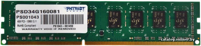 Оперативная память Patriot Signature 4GB DDR3 PC3-12800 (PSD34G160081)