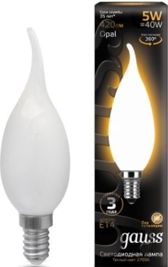 

Светодиодная лампочка Gauss Filament Candle Tailed Opal E14 5 Вт 2700 К 104201105