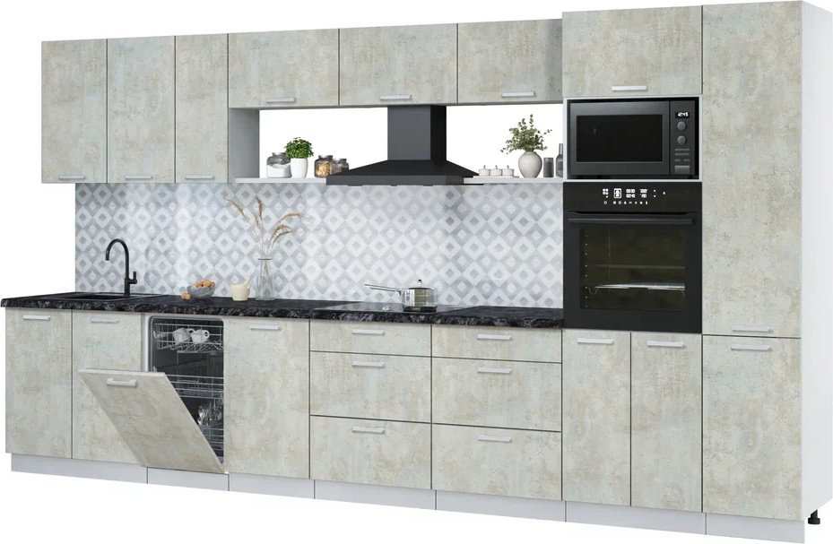 

Готовая кухня Интерлиния Мила Лайт 3.9-ПМ3 (бетон лайт/бетон лайт/кастилло темный)