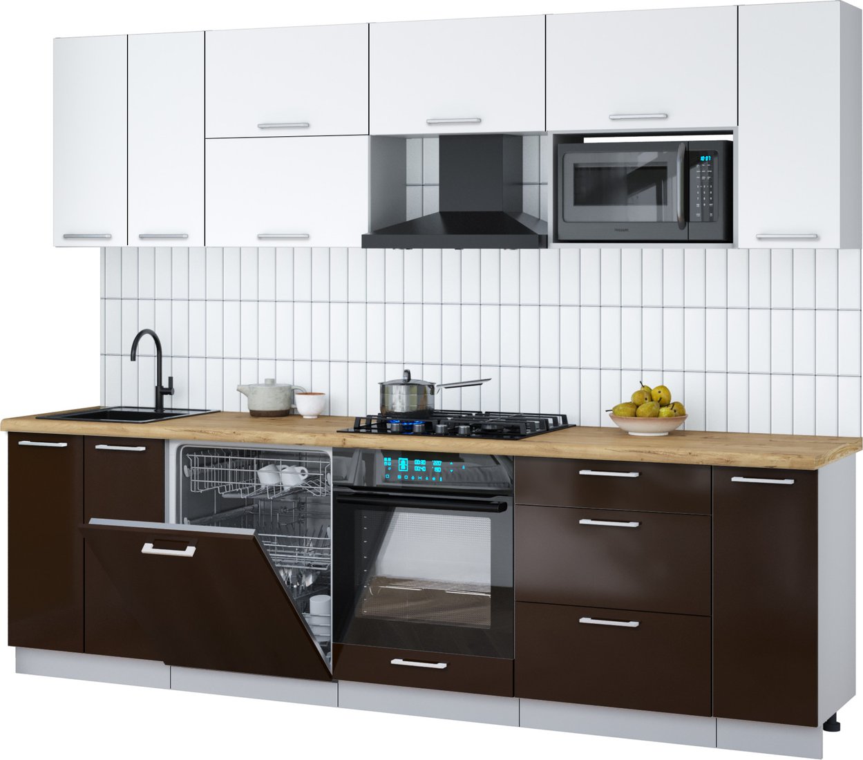 

Готовая кухня Интерлиния Мила Gloss 2.7-ПМ2 (шоколад глянец/белый/дуб бунратти)