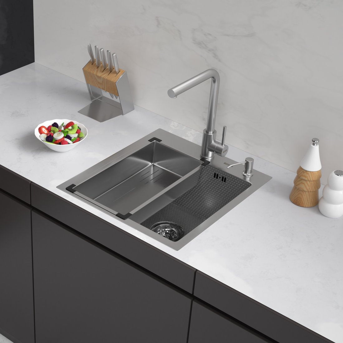 

Кухонная мойка ARFEKA Eco AR мойка 450*500, коландер G, дозатор Satin Decor