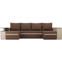 П-образный диван Лига диванов Майами 103059 (рогожка/экокожа, коричневый/бежевый)