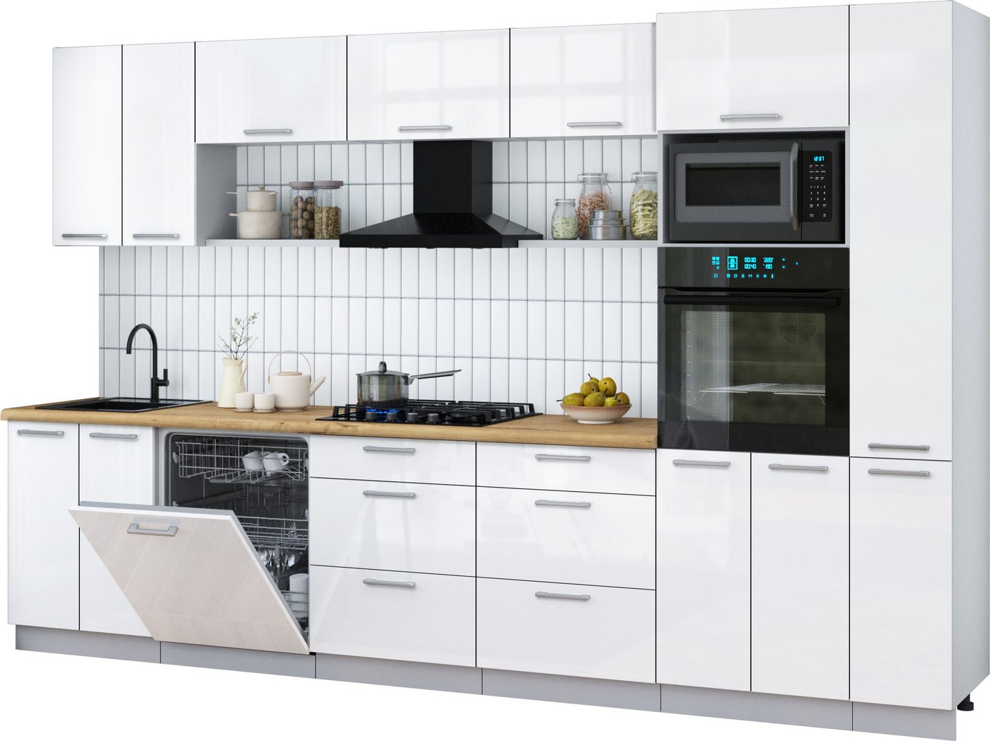 

Готовая кухня Интерлиния Мила Gloss 3.3-ПМ1 (белый глянец/белый глянец/дуб бунратти)