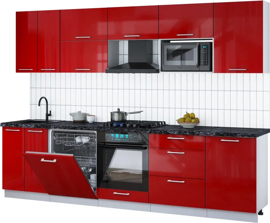

Готовая кухня Интерлиния Мила Gloss 2.9-ПМ2 (красный глянец/красный глянец/кастилло темный)
