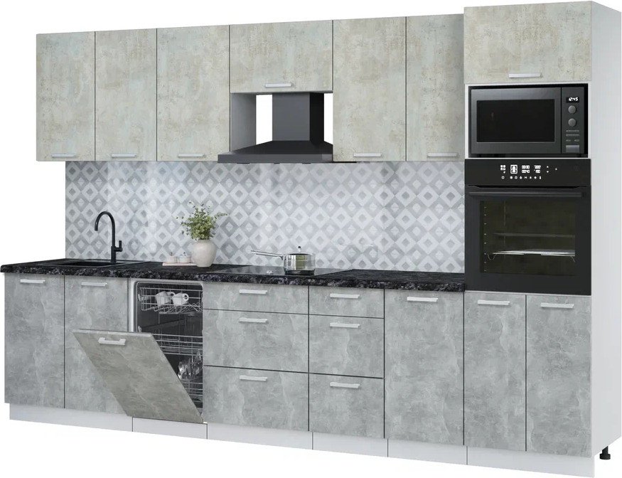 

Готовая кухня Интерлиния Мила Лайт 3.25-ПМ3 (бетон лайт/бетон/кастилло темный)