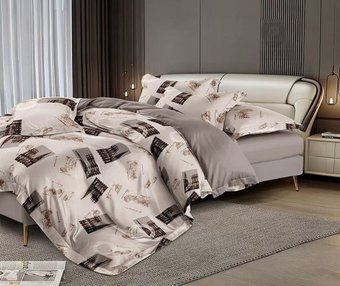 2-спальный комплект постельного белья Реноме 2сп Оливковая коллекция. Простыня на резинке УУ 2453 (поплин)