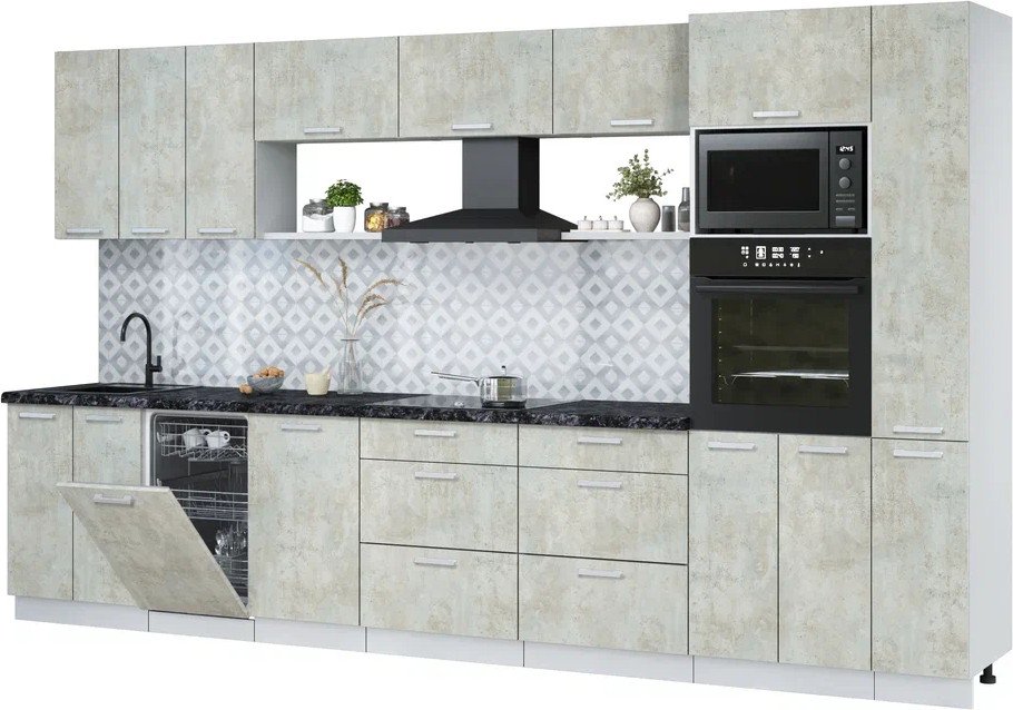 

Готовая кухня Интерлиния Мила Лайт 3.6-ПМ3 (бетон лайт/бетон лайт/кастилло темный)