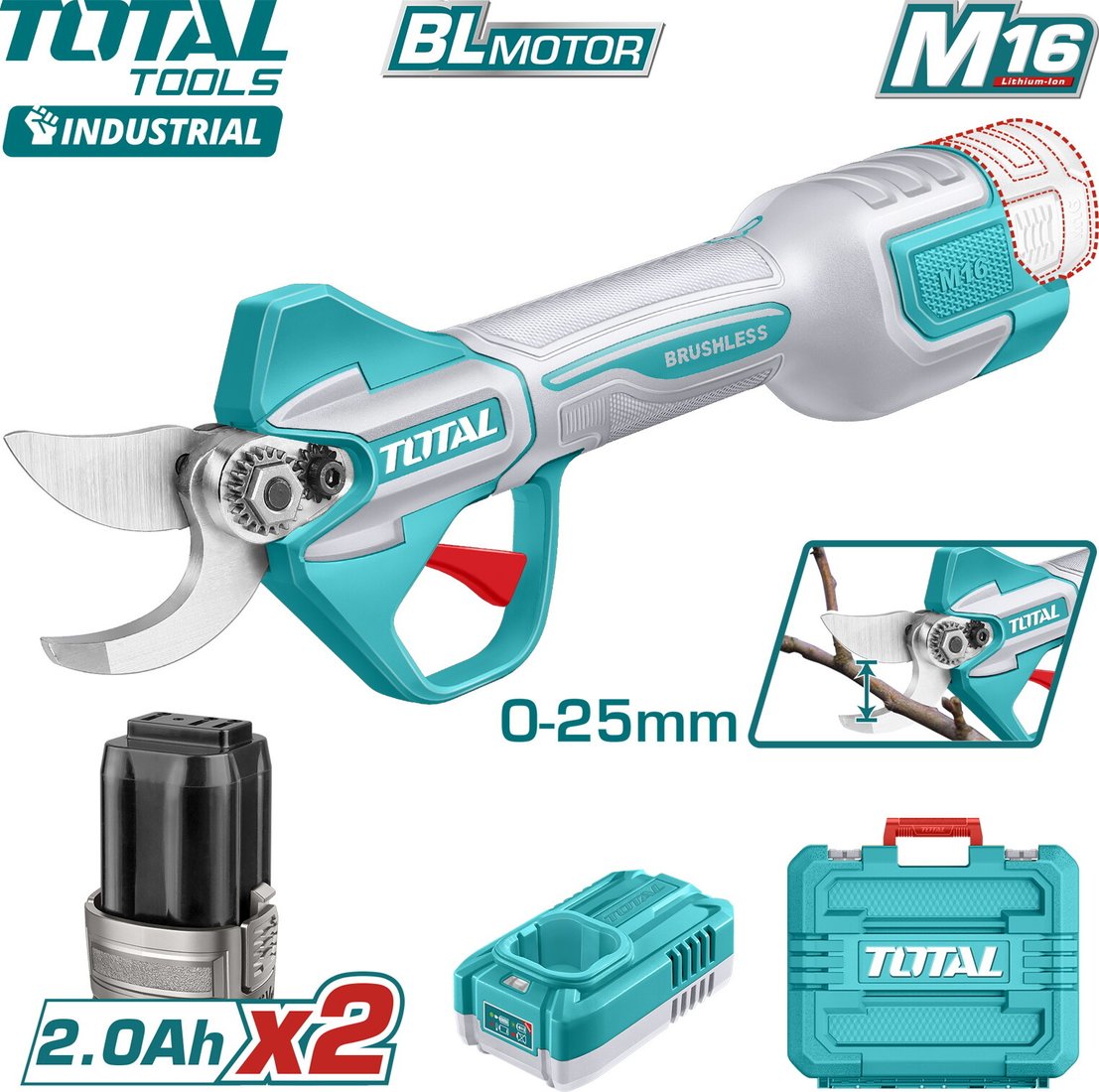 

Секатор Total TSSLI162582 (с 2-мя АКБ, кейс)