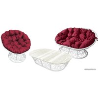 Набор садовой мебели M-Group Мамасан, Папасан и стол 12140102 (белый ротанг/бордовая подушка)