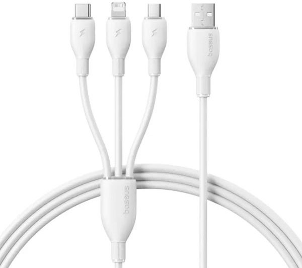 

Кабель Baseus Ultra-Fast One-for-Three USB Type-A - microUSB/USB Type-C/Lightning (1.3 м, белый)