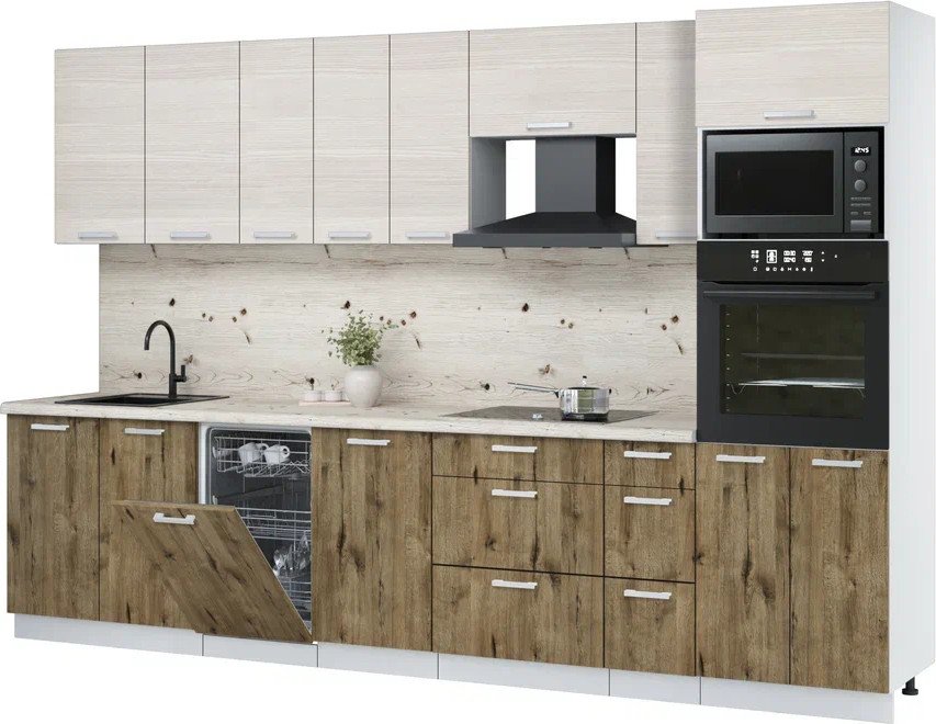 

Готовая кухня Интерлиния Мила Лайт 3.2-ПМ3 (вудлайн кремовый/дуб веллингтон/бискайская сосна)