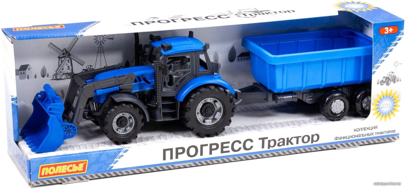 Трактор Полесье Прогресс с прицепом и ковшом 91833 (синий)
