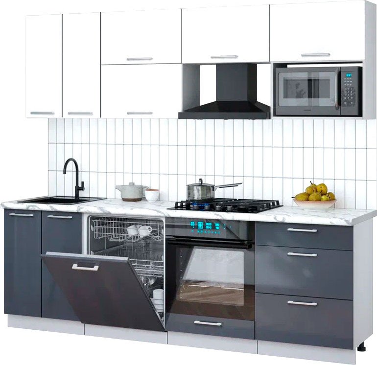 

Готовая кухня Интерлиния Мила Gloss 2.4-ПМ2 (асфальт глянец/белый глянец/белый гранит)