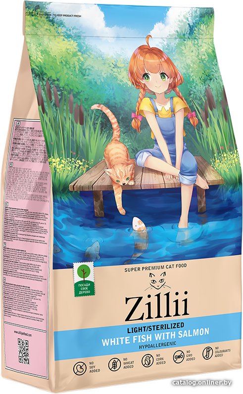 Сухой корм для кошек Zillii Light/Sterilized белая рыба с лососем 10 кг