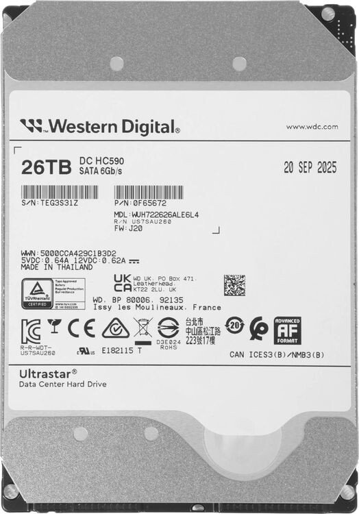 Жесткий диск WD Ultrastar DC HC590 26TB WUH722626ALE6L4