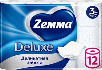 Туалетная бумага Zemma Deluxe Деликатная Забота 3 слоя (12 рулона)