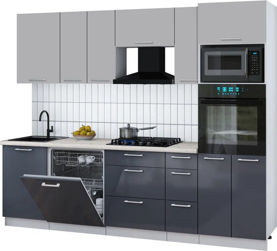 

Готовая кухня Интерлиния Мила Gloss 2.6-ПМ1 (асфальт глянец/грей/бискайская сосна)