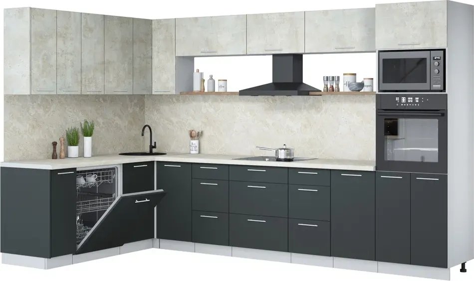 

Готовая кухня Интерлиния Мила Лайт 1.896х3.38-2 (бетон лайт/антрацит/опал светлый)