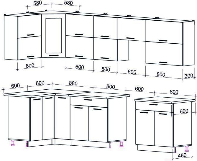 

Готовая кухня Интерлиния Мила Gloss 60-12x31 (бордовый/черный глянец)
