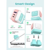 Сетевое зарядное Ugreen Nexode RG 65W CD361 (голубой/розовый) + брендированный брелок Ugreen