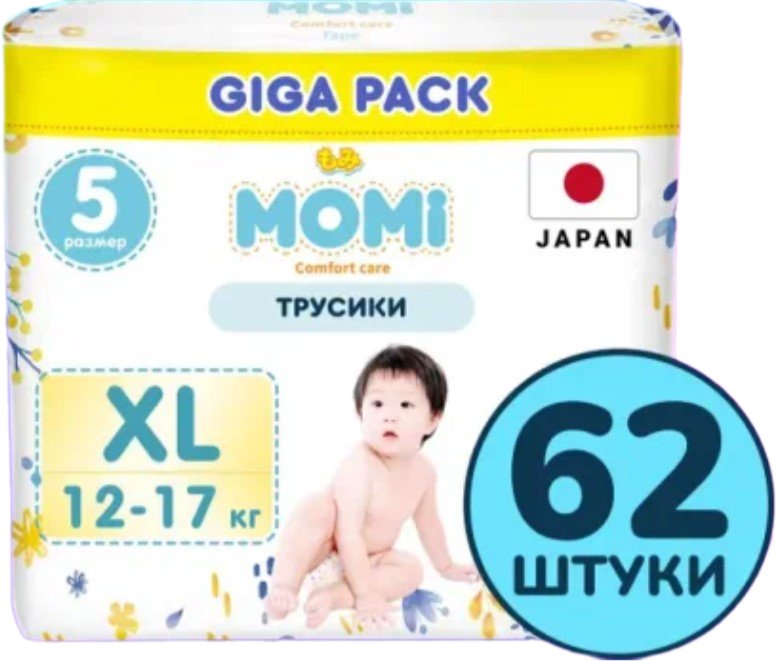 

Трусики-подгузники Momi Comfort Care XL 12-17кг (62шт)