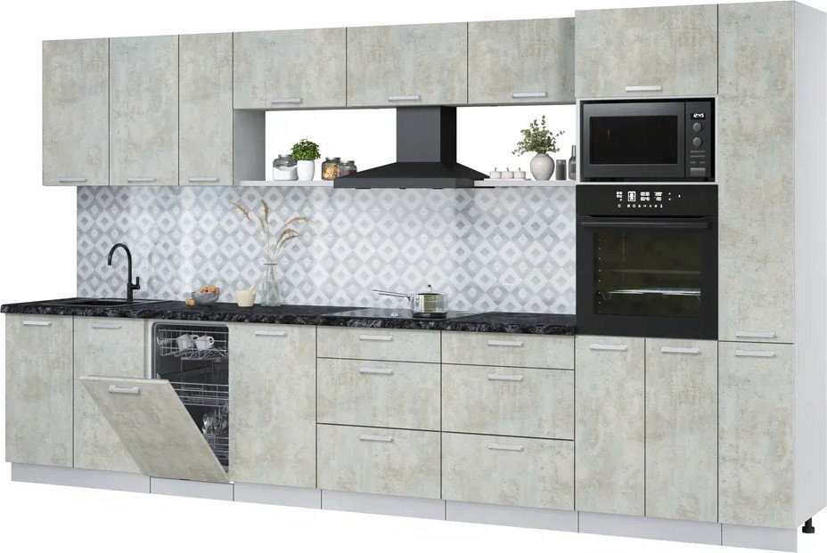 

Готовая кухня Интерлиния Мила Лайт 3.8-ПМ3 (бетон лайт/бетон лайт/кастилло темный)