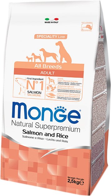 

Сухой корм для собак Monge All Breeds Adult Monoprotein Salmon and Rice (с лососем и рисом) 2.5 кг