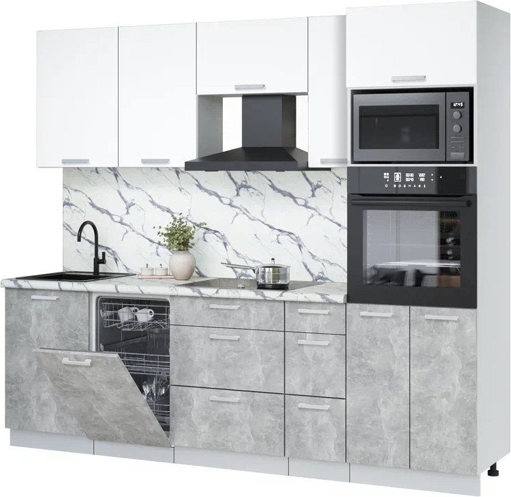 

Готовая кухня Интерлиния Мила Лайт 2.45-ПМ3 (белый платинум/бетон/белый гранит)