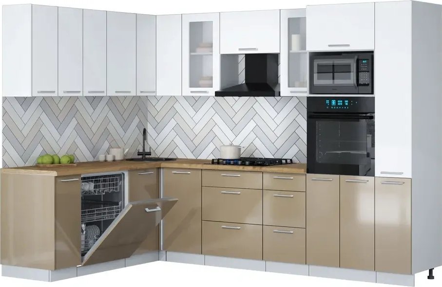 

Готовая кухня Интерлиния Мила Gloss 1.896х2.88 (капучино глянец/белый/дуб бунратти)